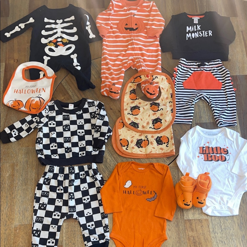 Halloween Baby Outfit Bundle Carters Old Navy Cat & Jack 0-6M Pumpkin Skeleton - Picture 2 of 10